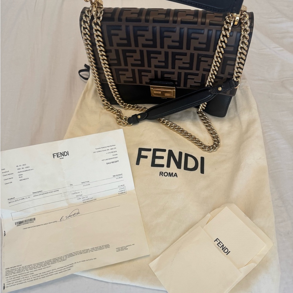 Fendi Black and Brown Shoulder Bag with Gold Chain fendi kan perfect condition